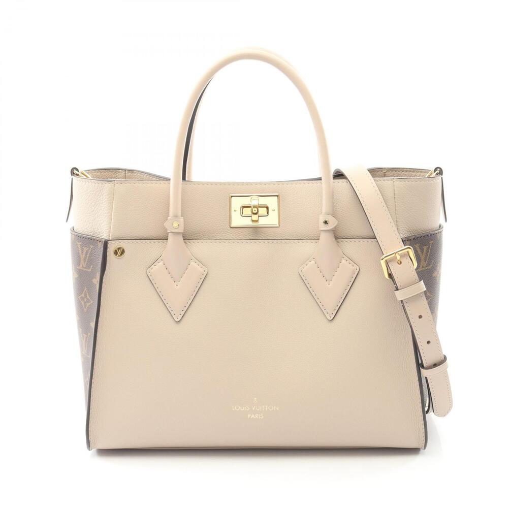 Louis Vuitton On My Side Greige Gray Handbag Leather Canvas Monogram Beige